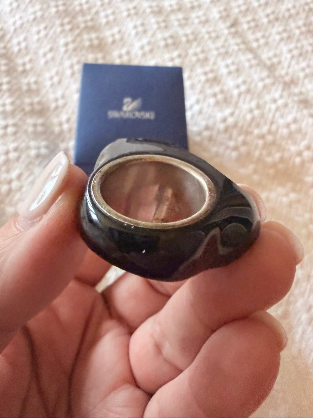Swarovski Faceted Dark Gray Crystal Statement Ring - Picture 6 of 14